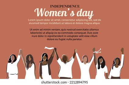 Independence woman s day. Women hold hands. Girls in white clothes. Greeting card, poster, banner in flat style.