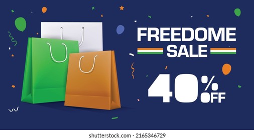 independence-day freedom sale concept shopping bags in tri color with 40 percent off