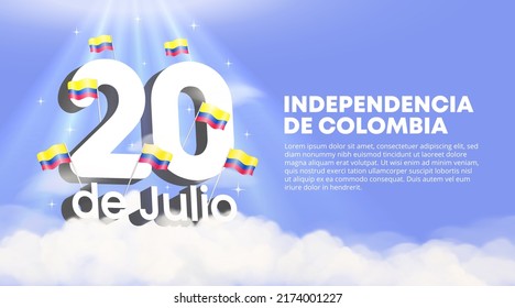 Independencia de Colombia oder Kolumbien Unabhängigkeitstag Hintergrund mit einer Illustration von 20 de Julio Text