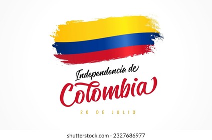 Independencia de Colombia lettering and grunge flag. Translation from spanish - Happy Independence Day of Colombia, July 20. Vector illustration