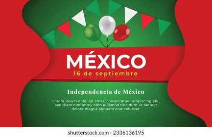 Afiche del Día de la Independencia de México, Día de la Independencia de México. 16 de septiembre feriado nacional. Bandera mexicana verde, blanca y roja. Leer en español. Ilustración vectorial.