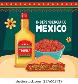 independencia de mexico lettering with food