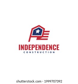 Independent building logo american flagpole fluttering from a house