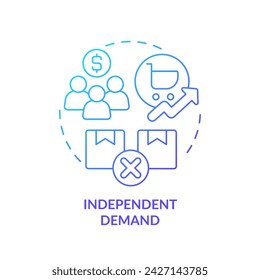 Icono de concepto de degradado azul de demanda independiente. Demanda de productos terminados. Preferencias del consumidor. Ilustración de línea de forma redonda. Idea abstracta. Diseño gráfico. Fácil de usar en marketing de folletos