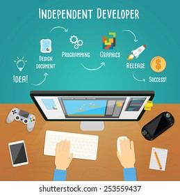 Independent game developer vector illustration