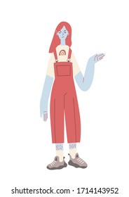 Independent girl protest and expresses discontent. Vector illustration in flat cartoon style