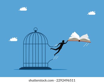 Independent with knowledge and learning. man escapes from prison knowledge book