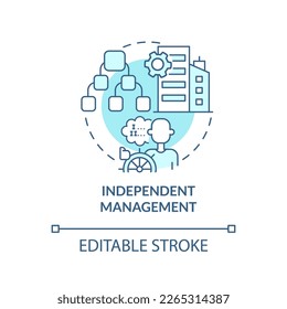 Independent management turquoise concept icon. Private sector feature abstract idea thin line illustration. Isolated outline drawing. Editable stroke. Arial, Myriad Pro-Bold fonts used