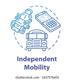 Independent mobility concept icon. Accessible transportation for people with needs. Special care idea thin line illustration. Vector isolated outline RGB color drawing. Editable stroke