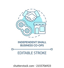Independent small business co-ops turquoise concept icon. Retailers cooperation abstract idea thin line illustration. Isolated outline drawing. Editable stroke. Arial, Myriad Pro-Bold fonts used