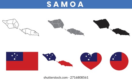 Estado Independiente de Samoa Mapa y Vector de la bandera con el contorno de los distritos