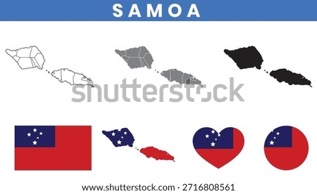 Independent State of Samoa Map and Flag Vector Set with Districts Outline