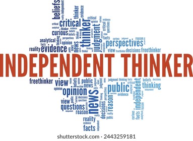 Diseño conceptual de la nube de palabras del pensador independiente aislado sobre fondo blanco.