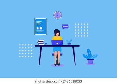 independent woman working in the office flat design illustration