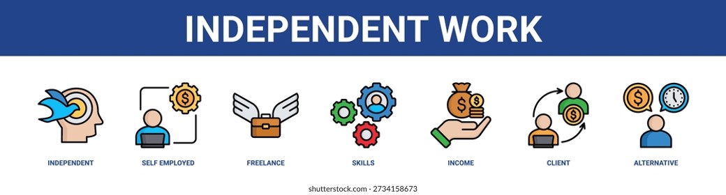 Icono de Anuncio de Web de trabajo Independiente conjunto colección estilo sólido.