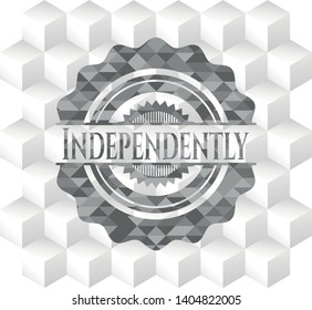 Independently grey badge with geometric cube white background