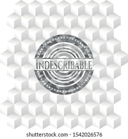 Indescribable grey badge with geometric cube white background