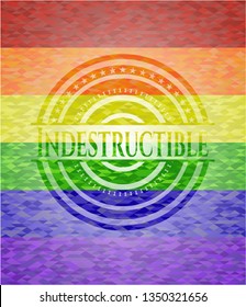 Indestructible emblem on mosaic background with the colors of the LGBT flag