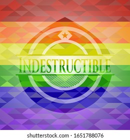 emblema indestructible sobre fondo de mosaico con los colores de la bandera LGBT