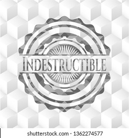 Indestructible realistic grey emblem with cube white background