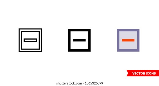 Indeterminate checkbox icon of 3 types: color, black and white, outline. Isolated vector sign symbol.