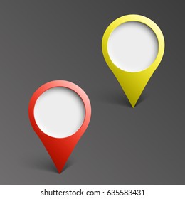 Index arrow location on the map. Pointer position. Marker standing. Indicator destination. Origami arrow colorful banners set. Advertising Design shape. Speech talking cloud. Vector pointer label tag.