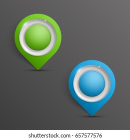 Index arrow location on the map. Pointer position. Marker standing. Indicator destination. Origami arrow colorful banners set. Advertising Design shape. Speech talking cloud. Vector pointer label tag.