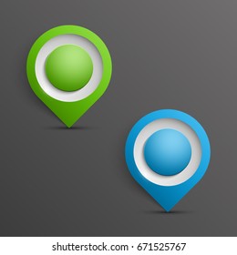 Index arrow location on the map. Pointer position. Marker standing. Indicator destination. Origami arrow colorful banners set. Advertising Design shape. Speech talking cloud. Vector pointer label tag.