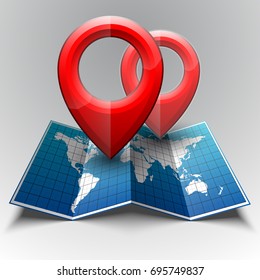 Index arrow location on the map. Pointer position. Marker standing. Indicator destination. Vector pointer label tag.