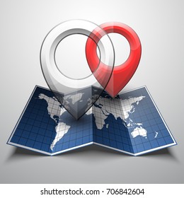 Index arrow location on the map. Pointer position. Marker standing. Indicator destination. Vector pointer label tag.