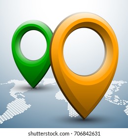 Index arrow location on the map. Pointer position. Marker standing. Indicator destination. Vector pointer label tag.