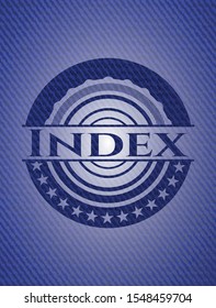 Index badge with jean texture. Vector Illustration. Detailed.