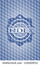 Index blue emblem with geometric background.
