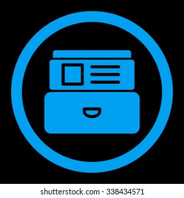 Index Box vector icon. Style is flat rounded symbol, blue color, rounded angles, black background.