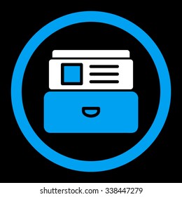 Index Box vector icon. Style is bicolor flat rounded symbol, blue and white colors, rounded angles, black background.