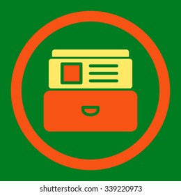 Index Box vector icon. Style is bicolor flat rounded symbol, orange and yellow colors, rounded angles, green background.