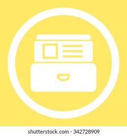 Index Box vector icon. Style is flat rounded symbol, white color, rounded angles, yellow background.