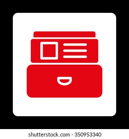 Index Box vector icon. Style is flat rounded square button, red and white colors, black background.