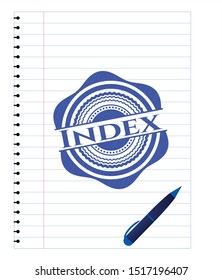 Index draw with pen effect. Blue ink. Vector Illustration. Detailed.