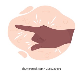 Index finger 2D vector isolated illustration. Drawing someone attention flat hand gesture on cartoon background. Showing way colourful editable scene for mobile, website, presentation