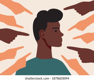 Index finger, afro man isolated. Flat vector stock illustration. The concept of condemnation, accusation, shame, censure. Afro man, condemnation of society. Unhappy Afro persona illustration