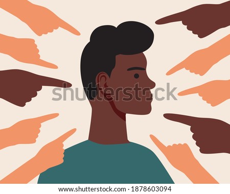 Index finger, afro man isolated. Flat vector stock illustration. The concept of condemnation, accusation, shame, censure. Afro man, condemnation of society. Unhappy Afro persona illustration