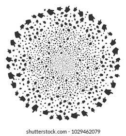 Index Finger burst globula. Object pattern created from random index finger pictographs as festive spheric cluster. Vector illustration style is flat iconic symbols.