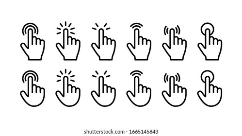 Index finger click icons set. Vector line style.