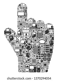 Index Finger composition icon done for bigdata and computing purposes. Vector index finger mosaics are composed from computer, calculator, connections, wi-fi, network,