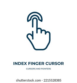 Icono del cursor del dedo índice. Ilustración vectorial lineal de la colección cursores y punteros. Guión del vector del icono del cursor del dedo índice de contorno. Símbolo de línea delgada para uso en aplicaciones web y móviles, logotipo, medios impresos.