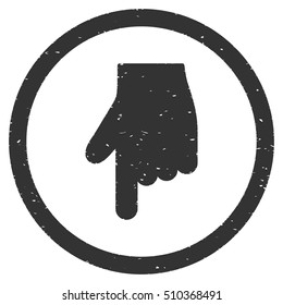 Index Finger Down Direction rubber seal stamp watermark. Icon vector symbol with grunge design and unclean texture. Scratched gray ink sign on a white background.