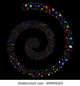 Index Finger festive concentric spiral. Vector bright multicolored random objects.