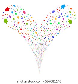 Index Finger fireworks stream. Vector illustration style is flat bright multicolored iconic symbols on a white background. Object double fountain made from random pictographs.
