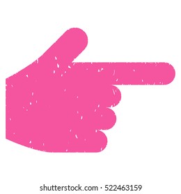 Index Finger grainy textured icon for overlay watermark stamps. Flat symbol with dust texture. Dotted vector pink ink rubber seal stamp with grunge design on a white background.